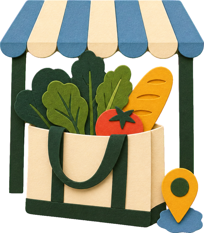 Handmade market stall with a produce tote