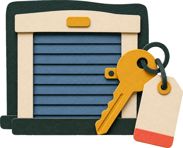 Handmade storage door, key, and unit tag
