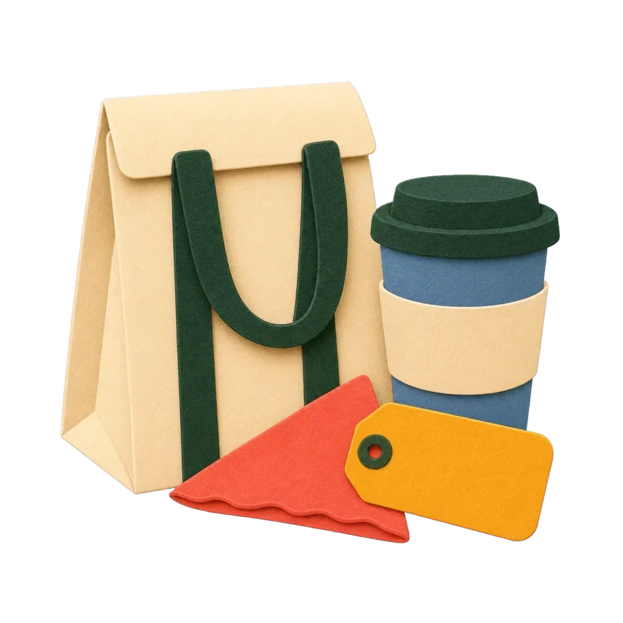 Handmade neighborhood pickup bag and takeaway cup