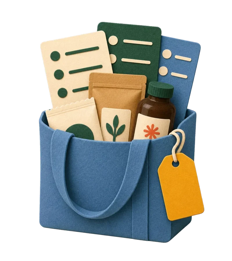Handmade tote filled with opt-in product samples
